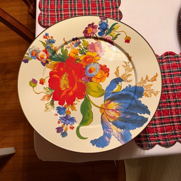 MACKENZIE CHILDS Flower Market/ Courtly Check Large Pedestal Platter ✨Price Firm - Picture 3 of 7